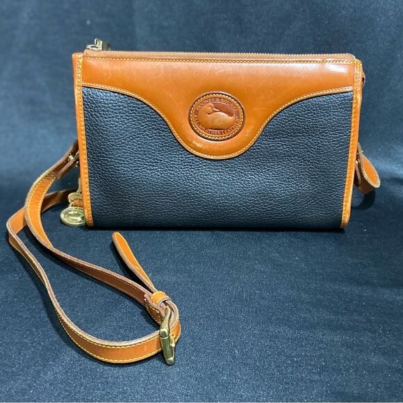 Dooney & Bourke Handbags - Vintage  DOONEY & BOURKE black + tan leather classic Shoulder Bag Made in USA